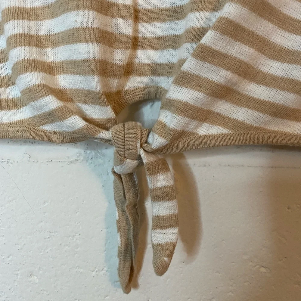J. Crew Long Sleeve Size XS Striped Coastal Preppy Tan White Tie Knot